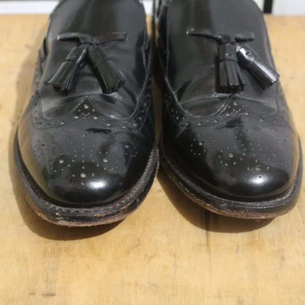 Oakton Tassel Loafers Men's 8D Black Leather Dress Shoes Wingtip Fringe Slip-On